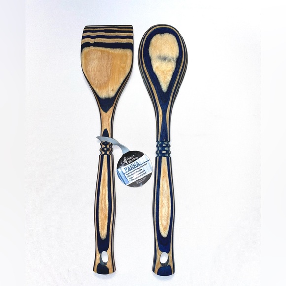Spoon ISLAND BAMBOO Blue Pakka Spoon Blue Spatula set of 2 - Picture 3 of 5